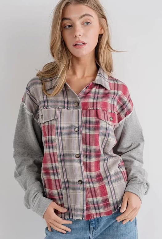 Plaid front pocket jacket