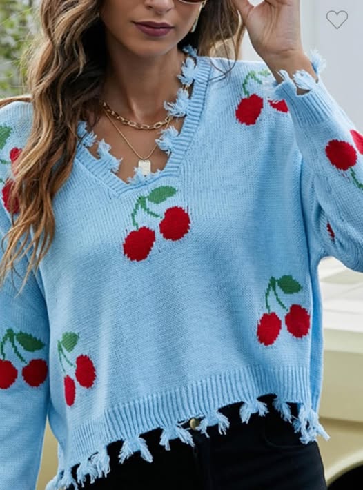 Cherry distressed sweater